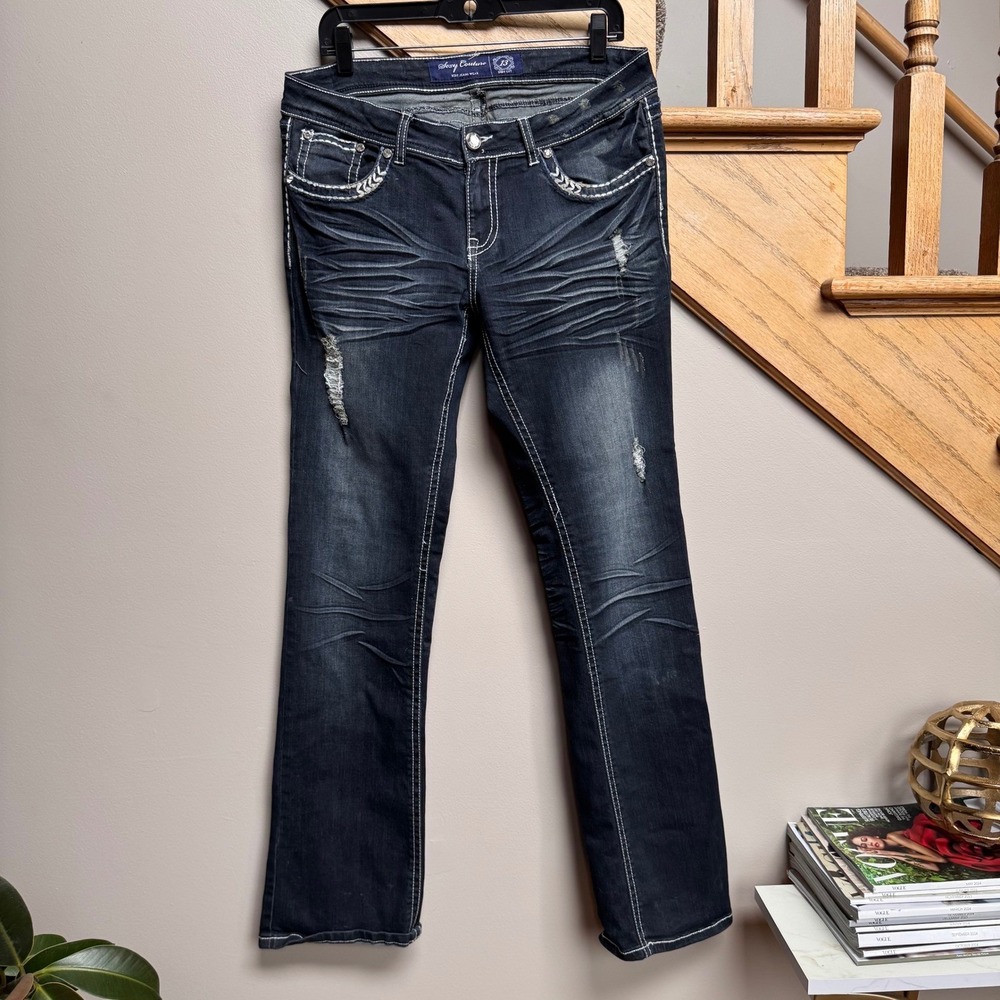 Sexy Couture Women's Boot Cut Jeans Dark Wash Rhinestone Embellished Size 13 Y2K - Picture 2 of 11